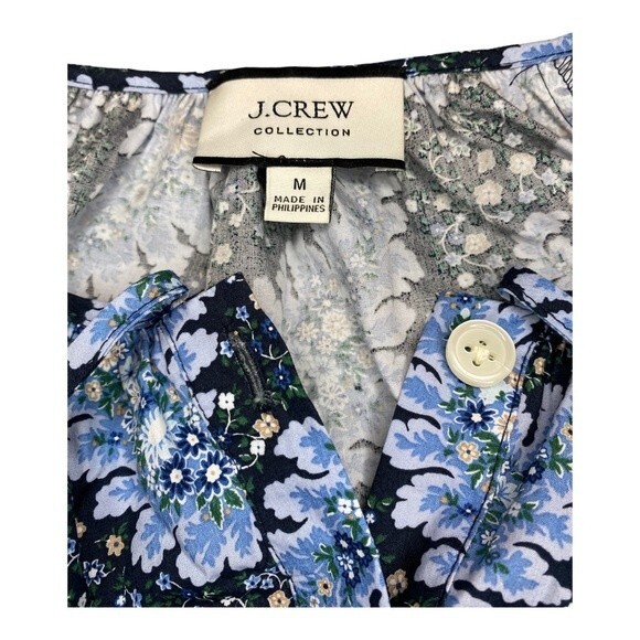 J Crew Collection Ratti Paisley Button Front Tie Sleeve Blouse Blue Size Medium - Picture 7 of 15